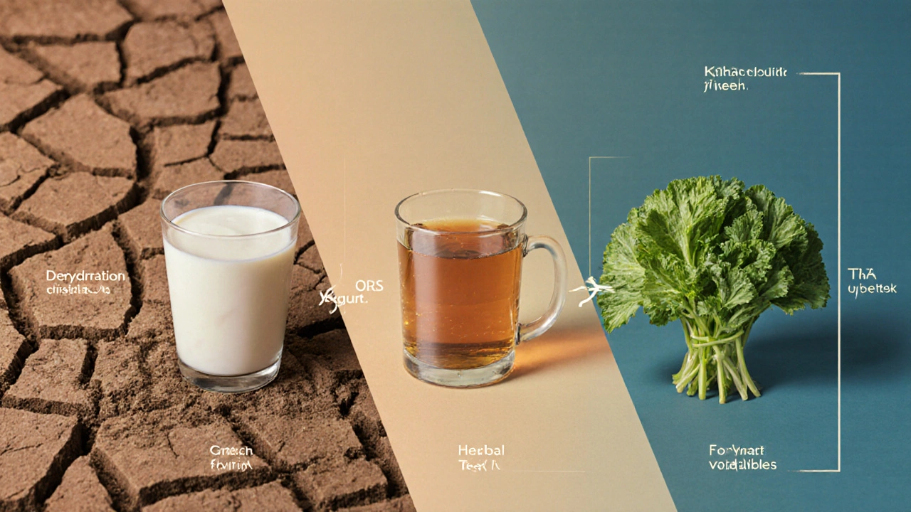 Chronologický přehled obnovy těla po průjmu: dehydratace a obnova.