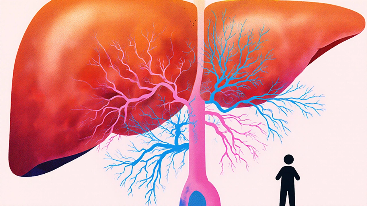 Křížový řez játry a mozku během detoxikace alkoholu.