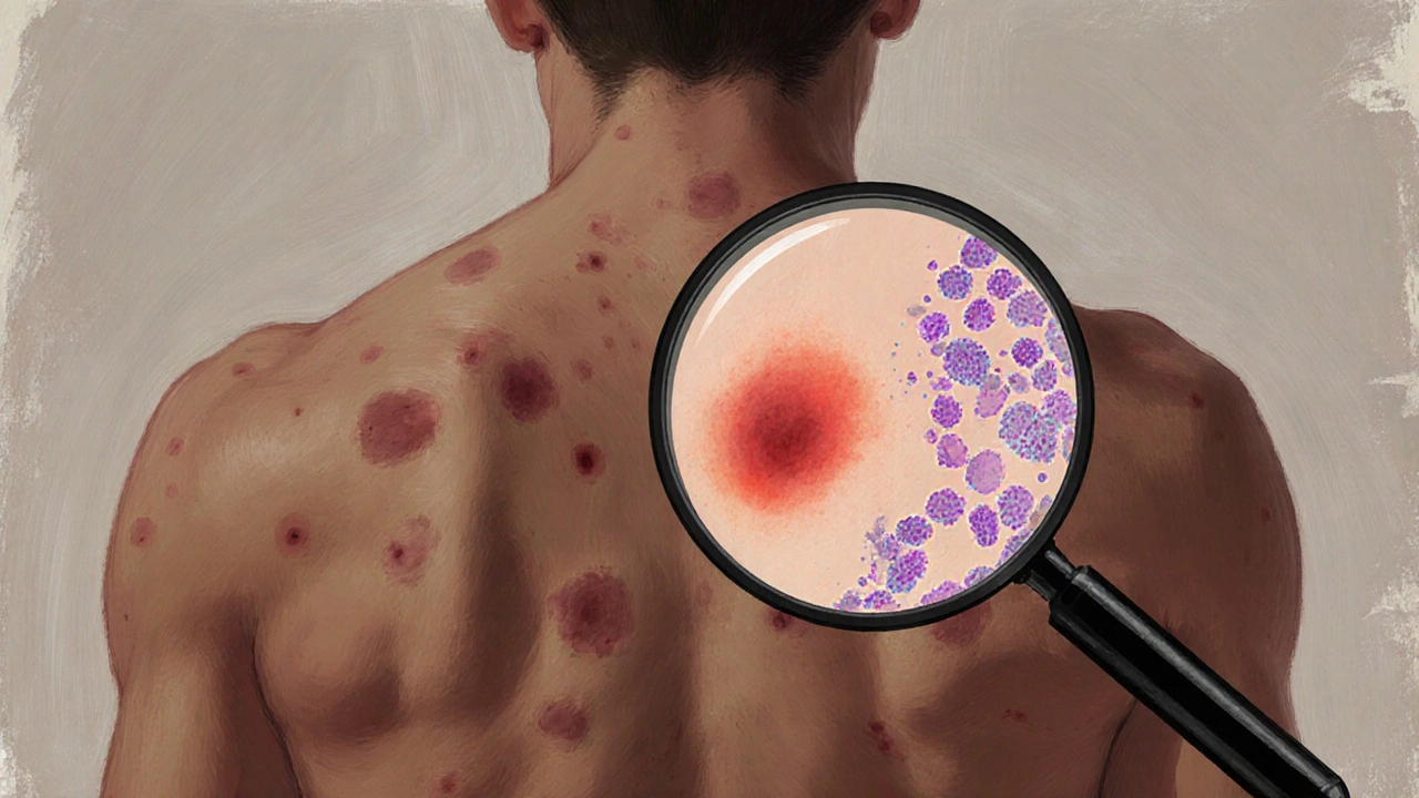 Květ na zádech s jedním nebezpečným znaménkem, které září červeně.