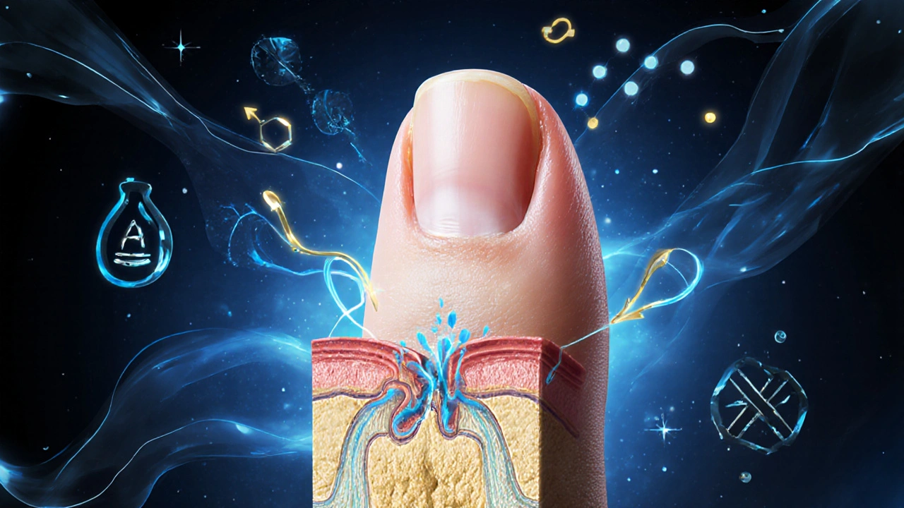 Přehled výživy pro zdravé nehty s proudy živin do nehtové matrice