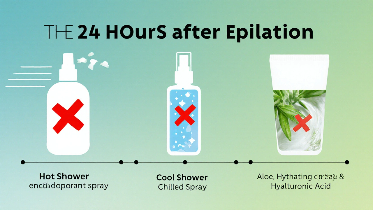 Vizualizace správné péče po epilaci v prvních 24 hodinách.