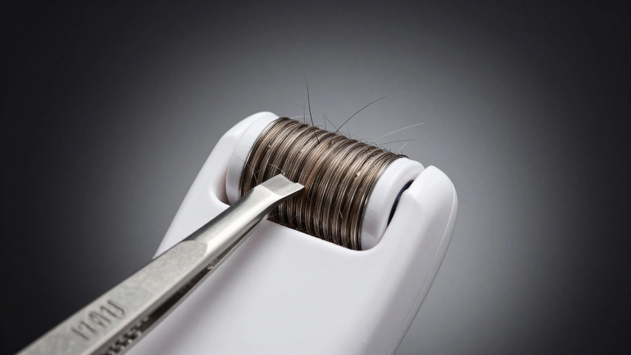 Čistá hlava epilátoru s přesně chycenými vlasy u kořene, bez znečištění.