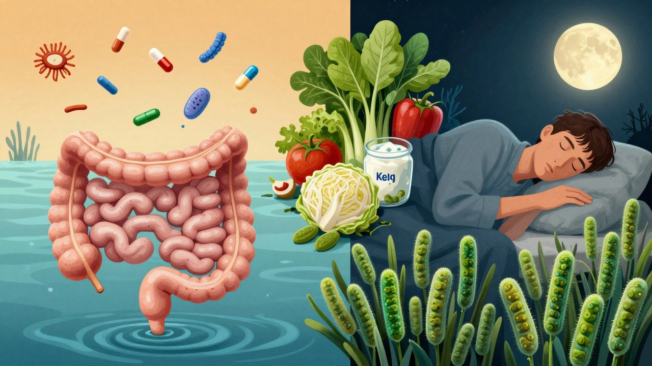 Dvě strany střevního prostředí: znečištěné vs. zdravé s fermentovanými potravinami a spánkem