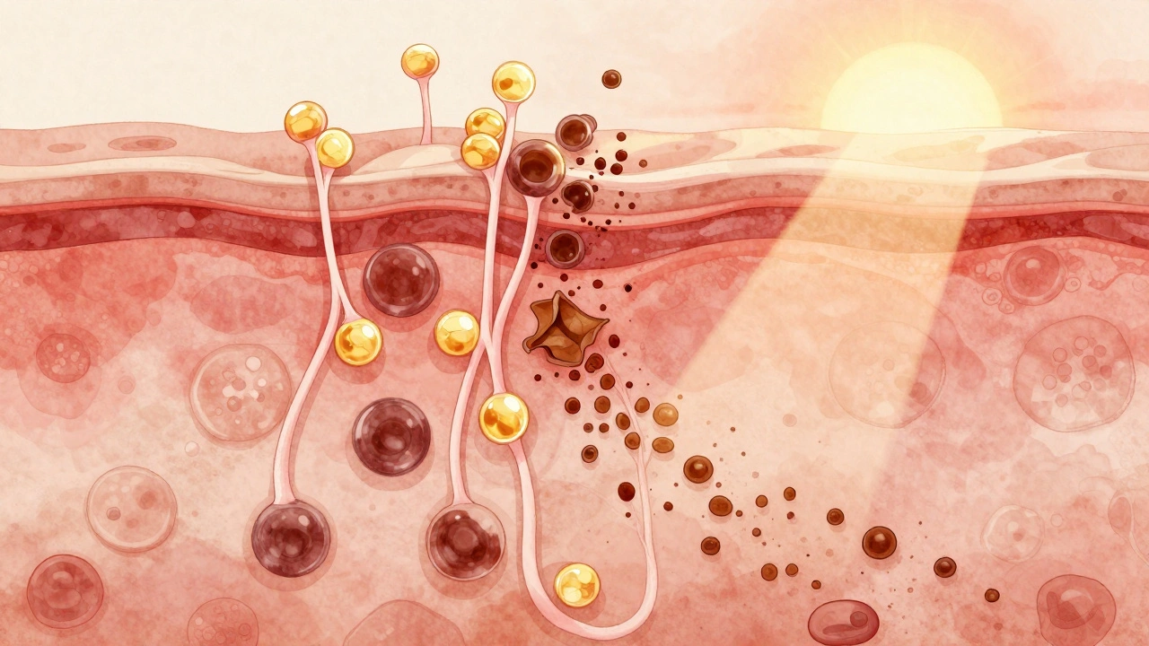 Mikroskopický pohled na obnovu pleti pod vlivem retinolu.