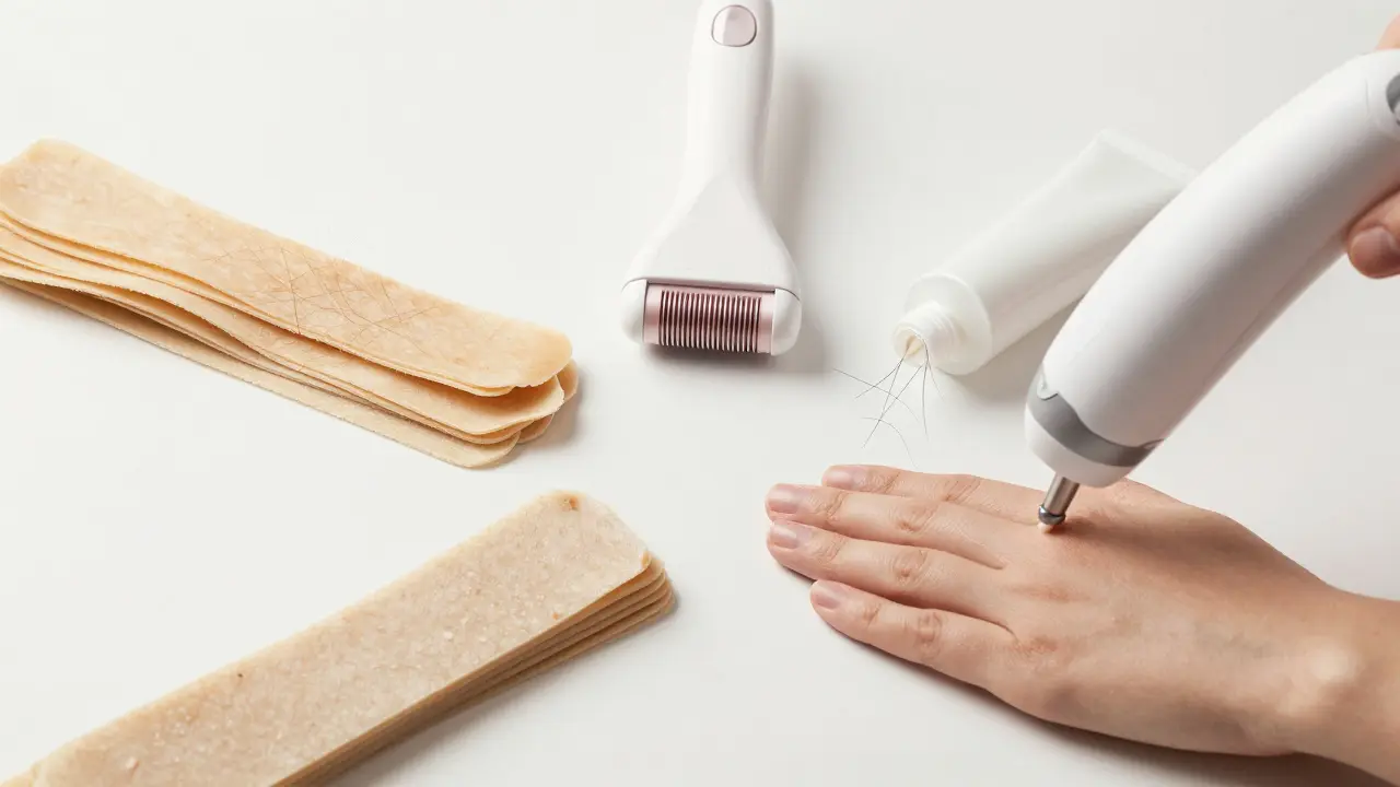 Srovnání čtyř metod odstranění chloupků na břiše.