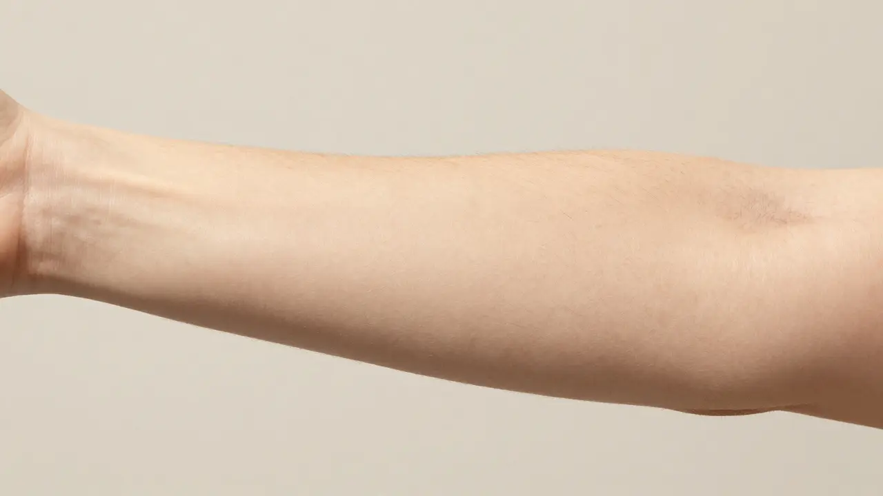 Srovnání textury chloupků po epilaci a hrotnutí na paži.