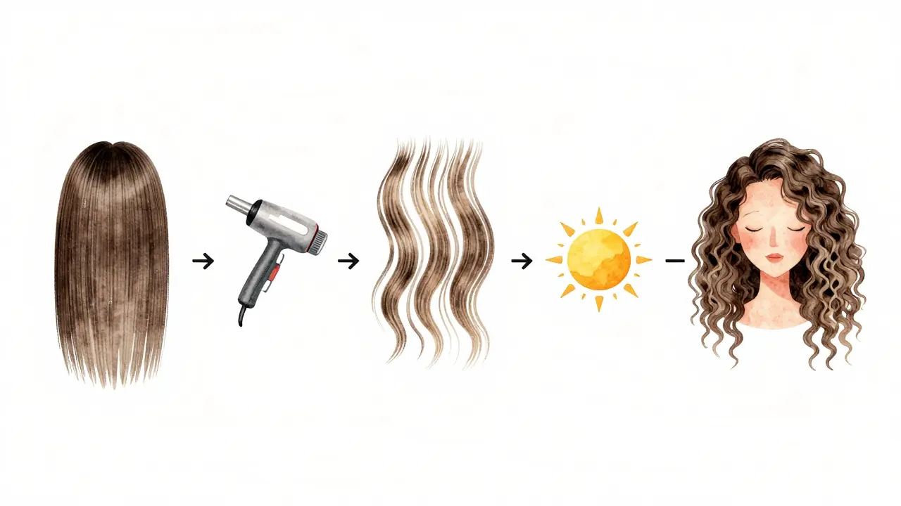 Ilustrace postupného mizení keratinového efektu na vlasech během šesti měsíců.