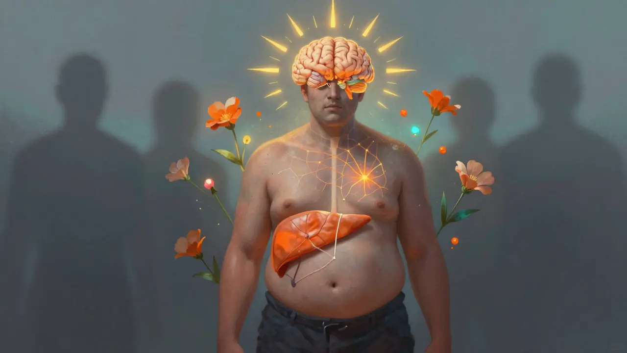 Symbolický obraz osvobozeného těla po 90 dnech bez alkoholu s regenerací mozku a hormonální rovnováhou.