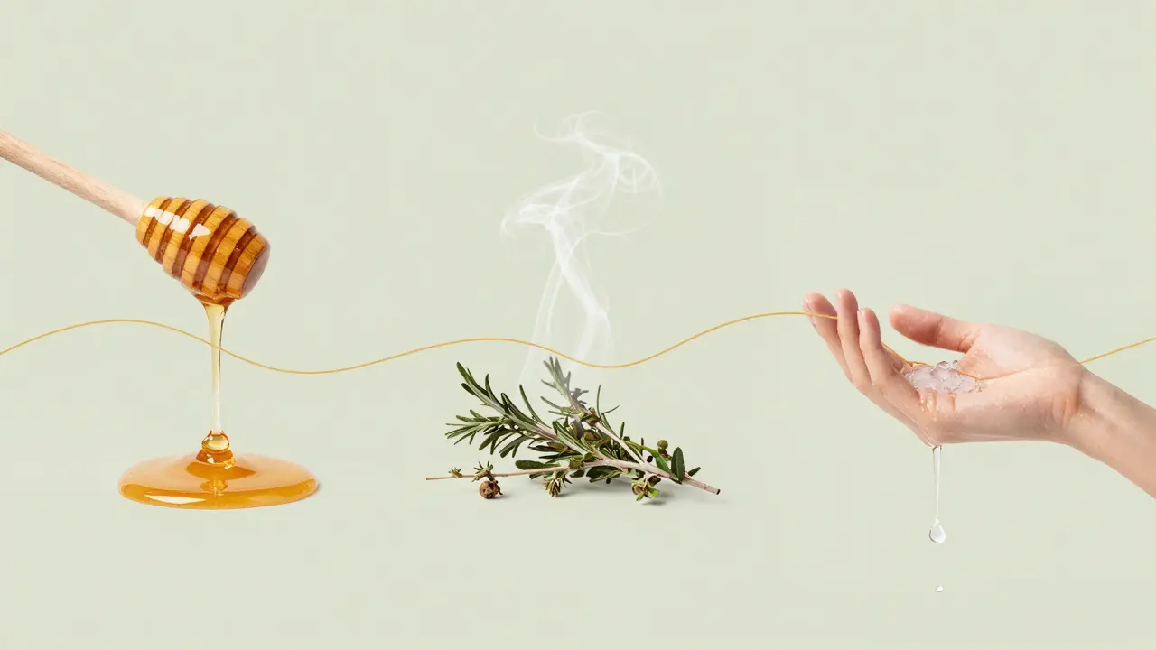 Tři fáze přírodní péče o pleť: med, pára a studená voda.