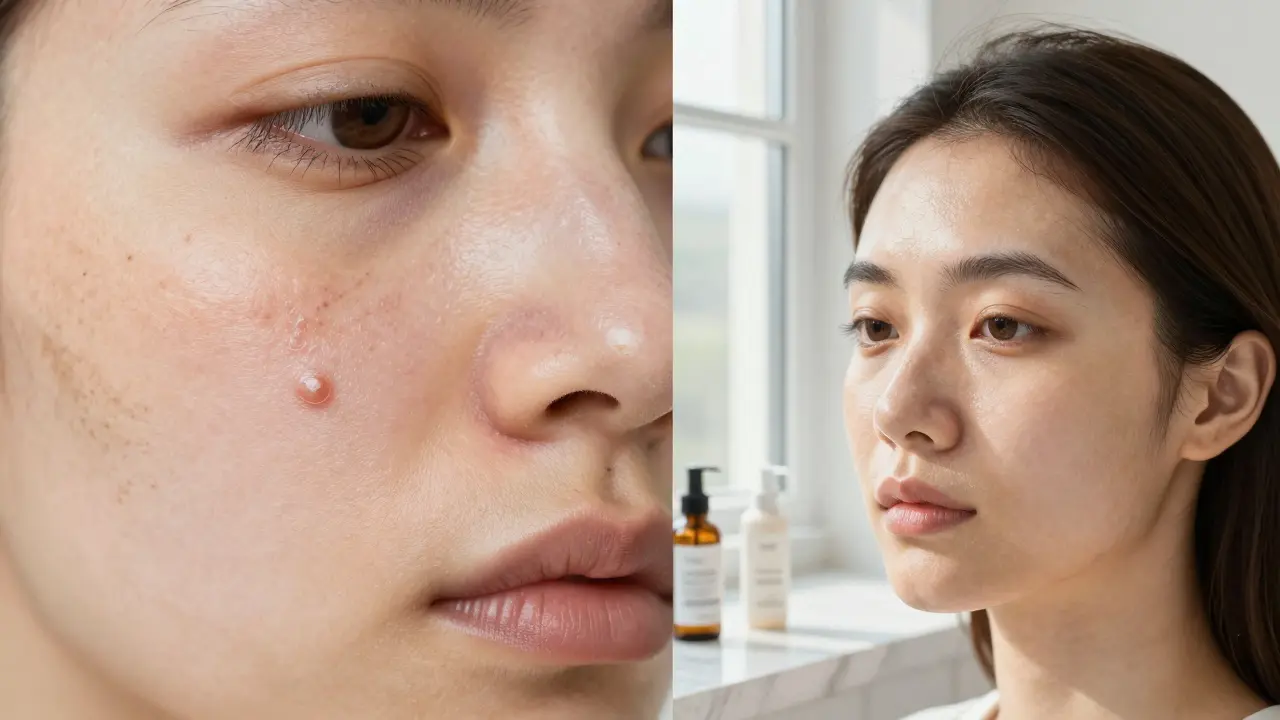 Před a po: kůže s nečistotami a šedivým tónem naproti hladké, zářivé kůži po pravidelném maskování.