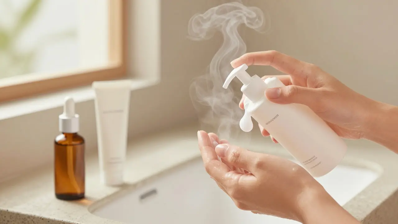 Péče o pleť s jemným čistícím gelem a retinoidem na koupelně