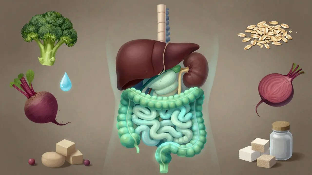 Vnitřní orgány těla podporované přírodními potravinami, škodlivé látky se rozplynou.