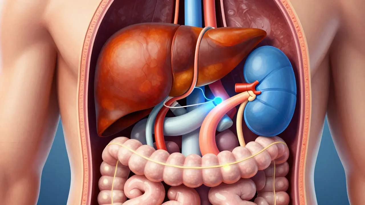 Vnitřní pohled na játra, ledviny a trávicí soustavu jako filtrační systém
