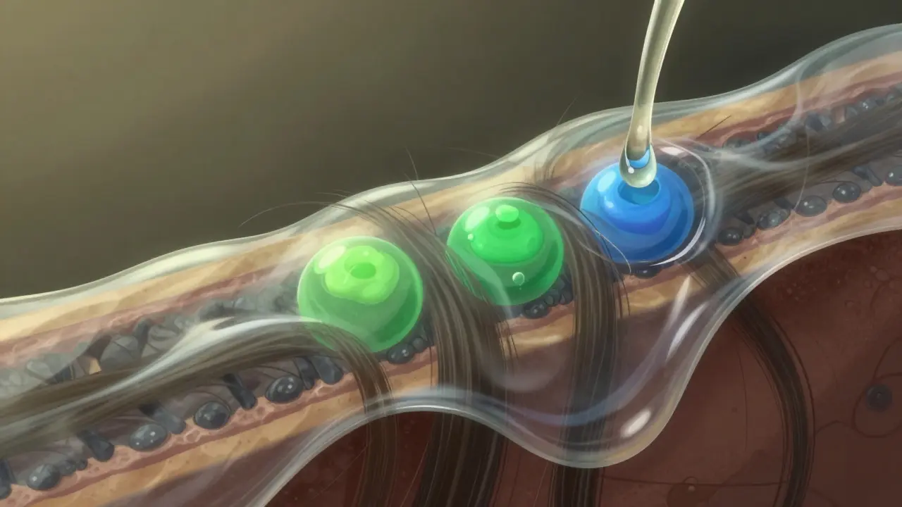 Ilustrace vlasu pokrytého silikonovým filmem bránícím živinám