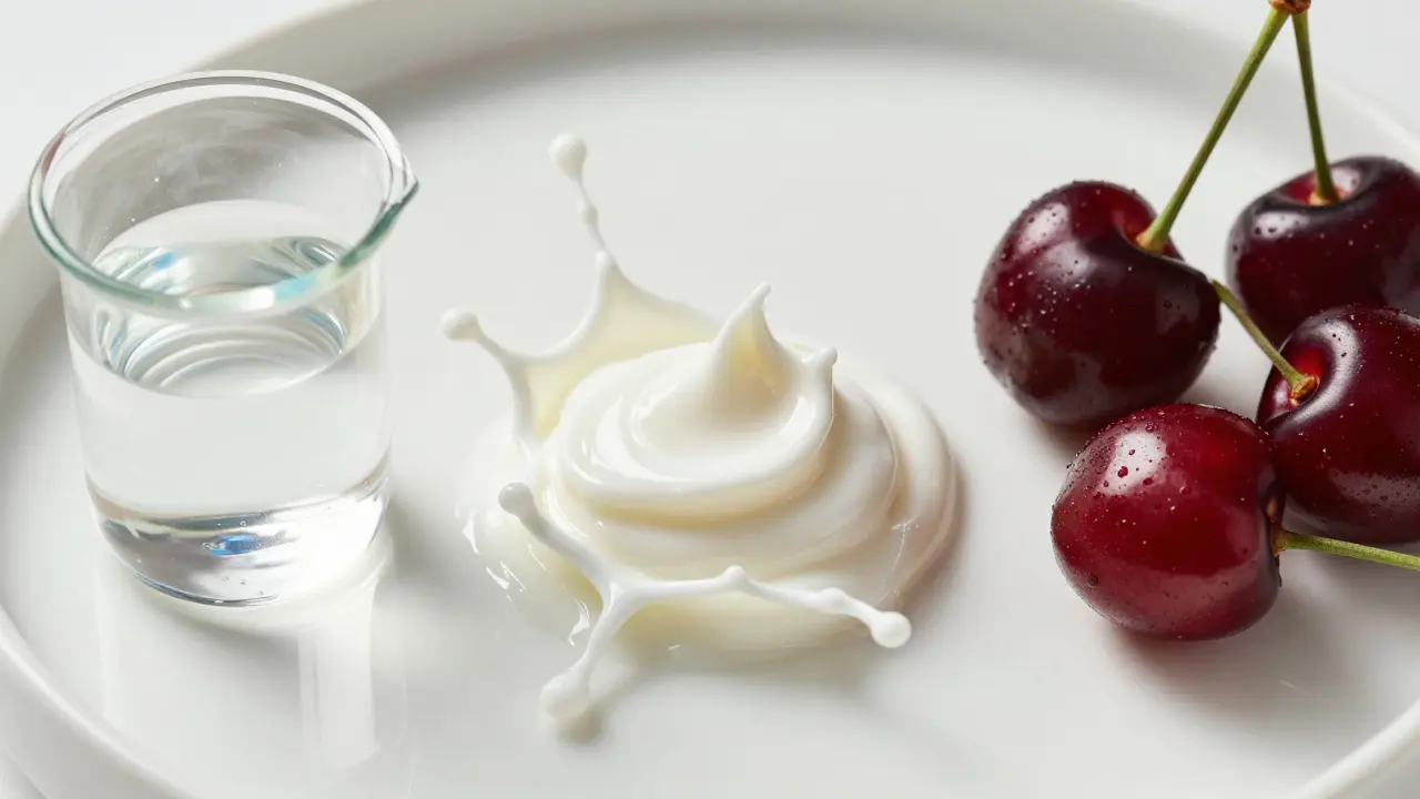 Čerstvé ingredience symbolizující různé typy AHA kyselin