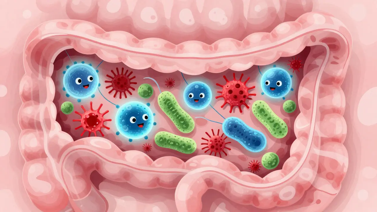 Ilustrace střevní mikrobioty psa s prospěšnými bakteriemi