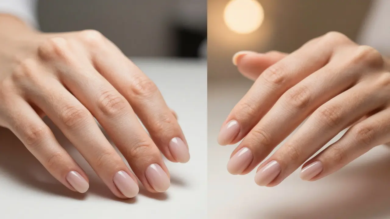Srovnání zdravých přirozených nehtů a elegantní gelové manikúry