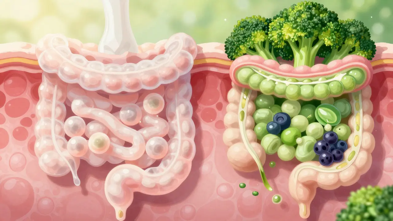Ilustrace rychlé regenerace buněk kůže a střev s antioxidanty