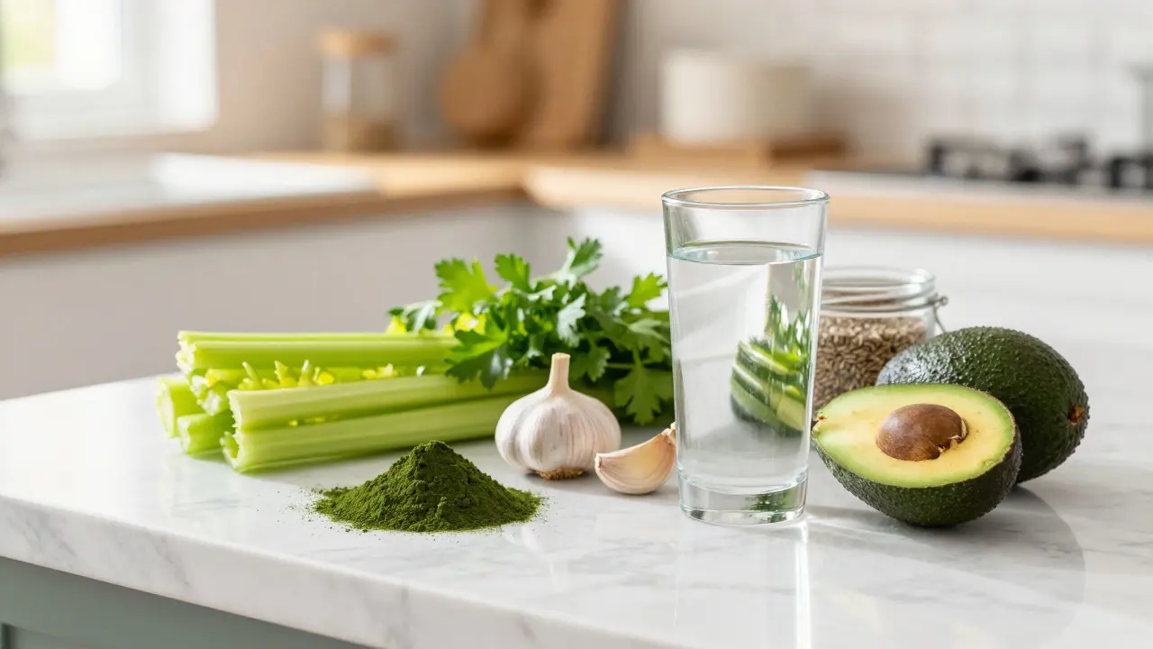 Zdravá jídla pro detoxikaci: chlorella, česnek a voda