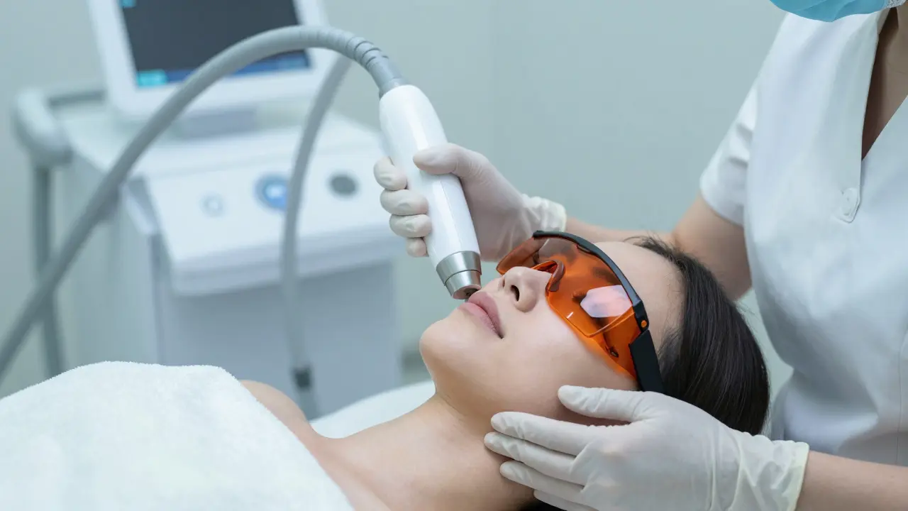 Žena podstupující laserovou epilaci v klinice
