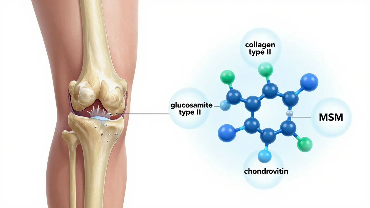 Knee joint anatomy with collagen supplements
