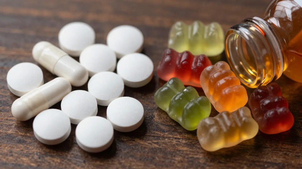 Srovnání tablet a sladkých gumových vitamínů