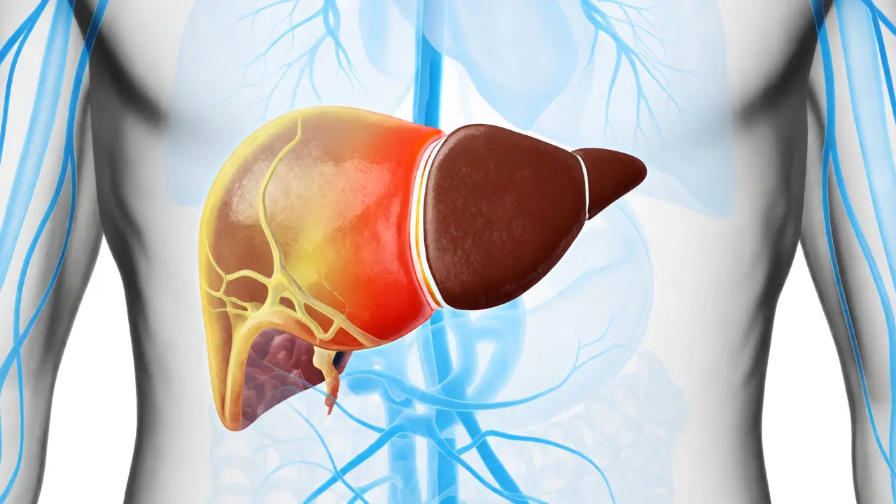 Anatomická ilustrace regenerace jater po alkoholu