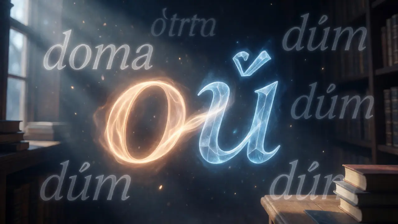 Konceptuální znázornění proměny písmene o na ů