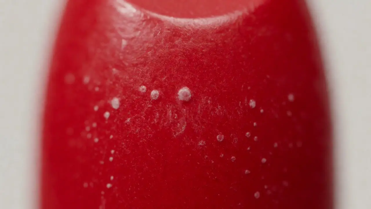 Makro detail staré rtěnky s bublinkami a bílým povlakem na povrchu.